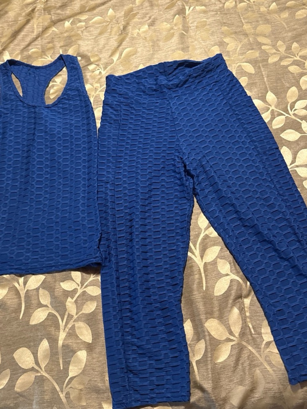 Women’s Textured Royal Blue High-Waist Leggings (with Matching Tank)
